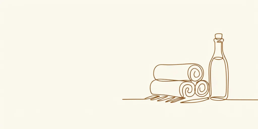 Line art - rolled towels, oil and woven mat