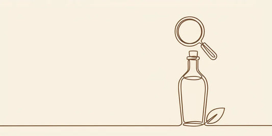 Line art - magnifying glass over an oil bottle