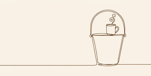 Line art - brass bucket and mug with steam