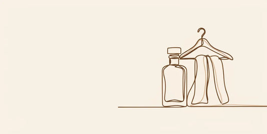Line art - perfume bottle beside draped fabric