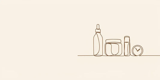 Line art - oil, lotion and balm beside a clock