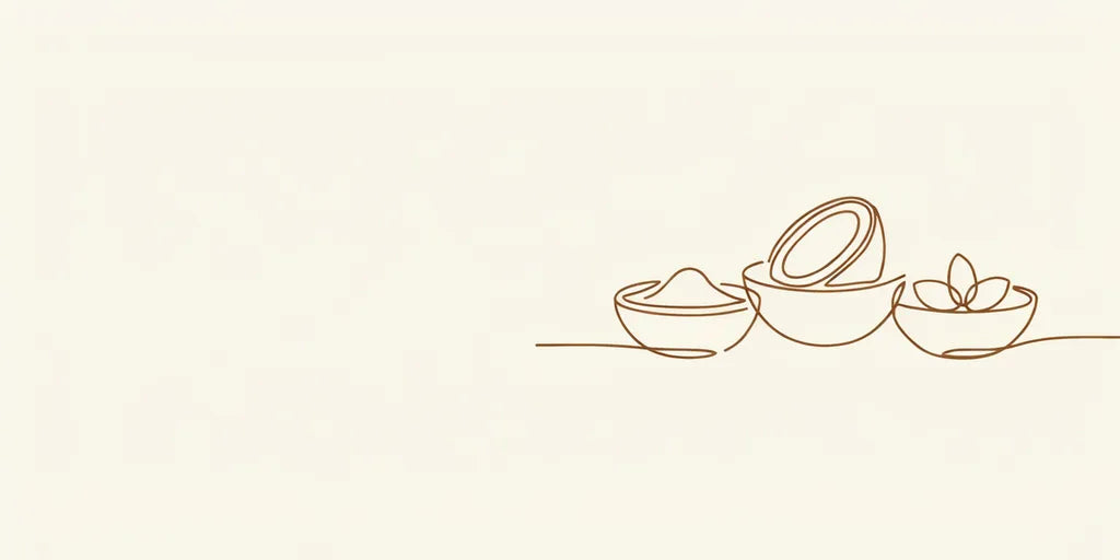 Line art - ghee, coconut and almonds in bowls
