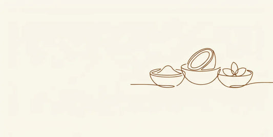 Line art - ghee, coconut and almonds in bowls