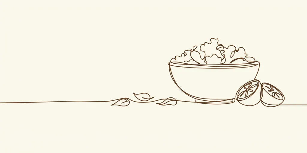 Line art - bowl of greens with citrus