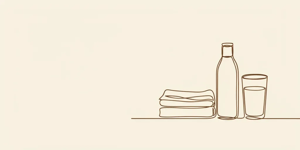 Line art - muslin, lotion bottle and water