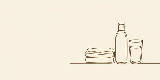 Line art - muslin, lotion bottle and water