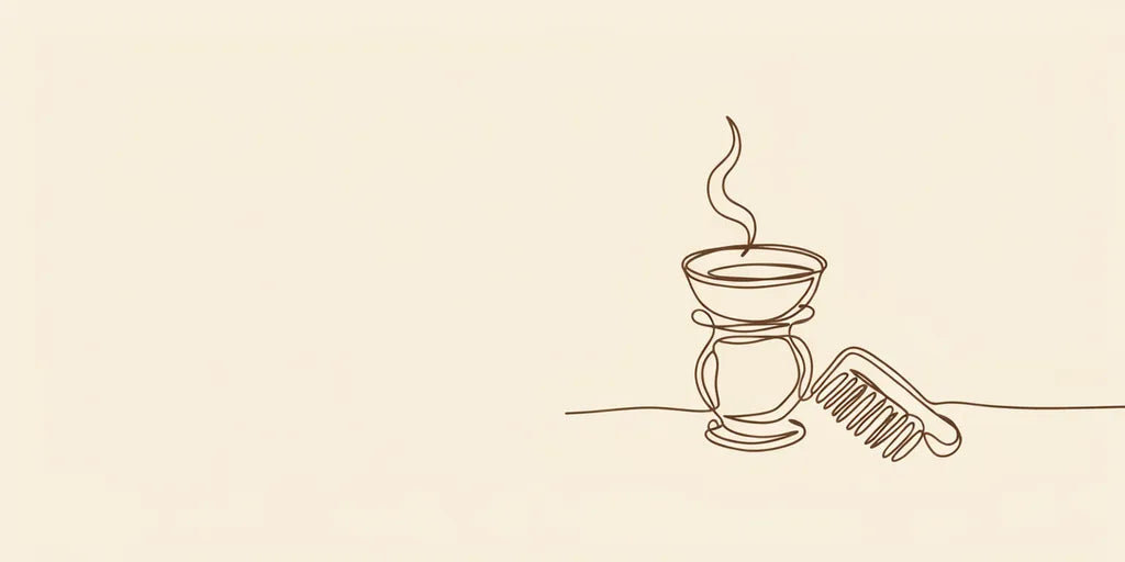 Line art - warming oil bowl and wooden comb