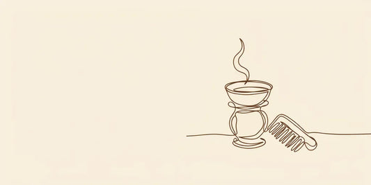 Line art - warming oil bowl and wooden comb