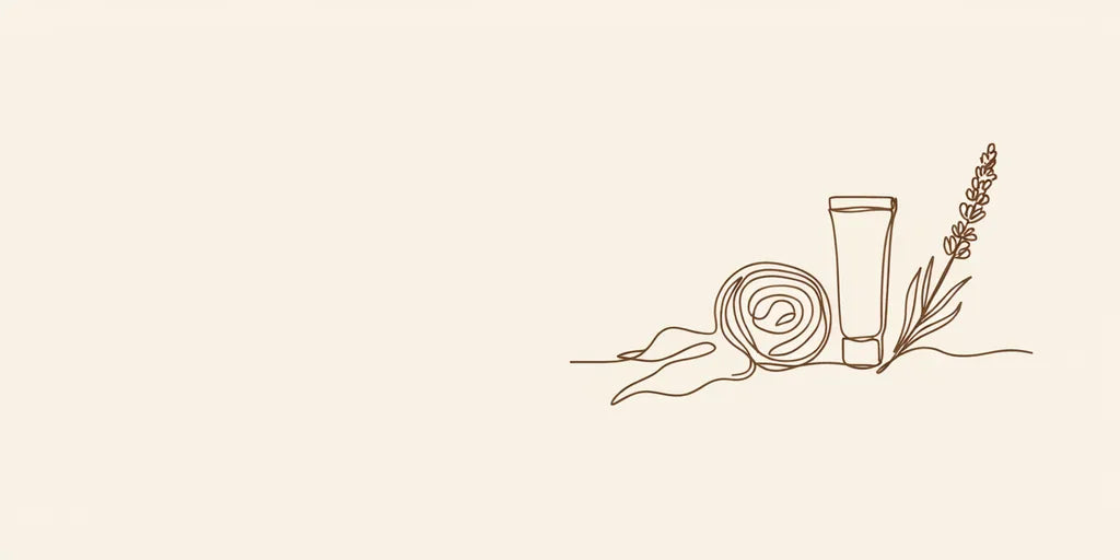 Line art - gauze, cream tube and lavender