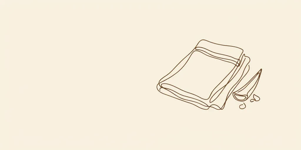 Line art - muslin cloth beside a cut aloe leaf