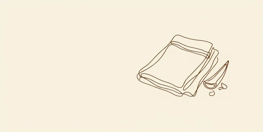 Line art - muslin cloth beside a cut aloe leaf
