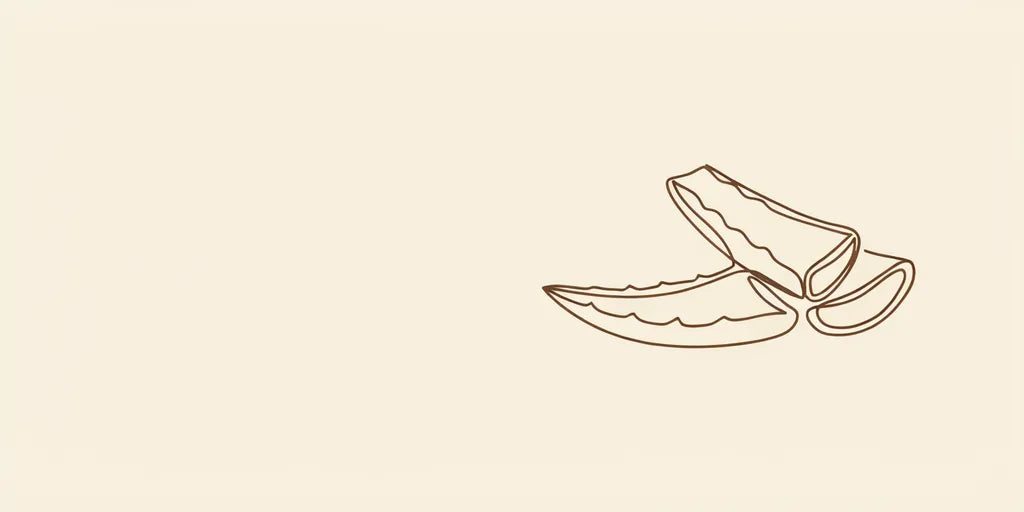 Line art - cut aloe leaf with a spoon of gel