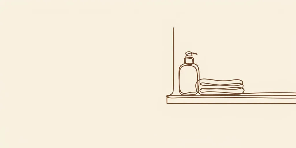 Line art - face wash and folded towel on a shelf