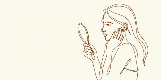 Line art - woman with a hand mirror
