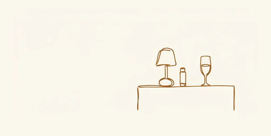 Line art - bedside lamp, lip balm and water