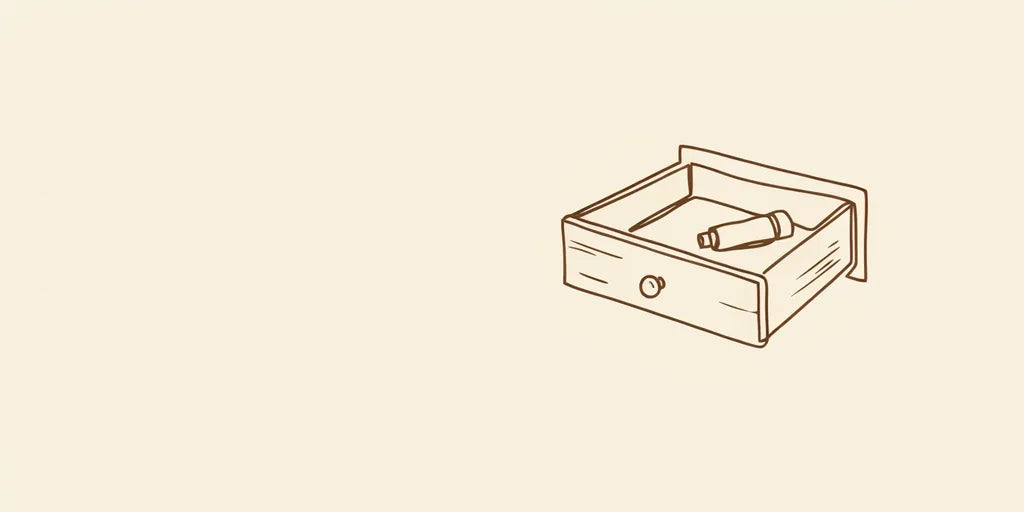 Line art - a tube resting in an open drawer
