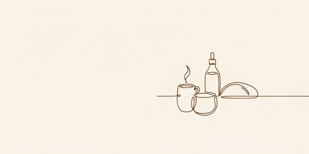 Line art - two mugs, massage oil and a cushion