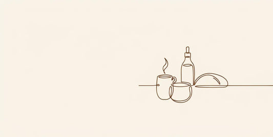 Line art - two mugs, massage oil and a cushion