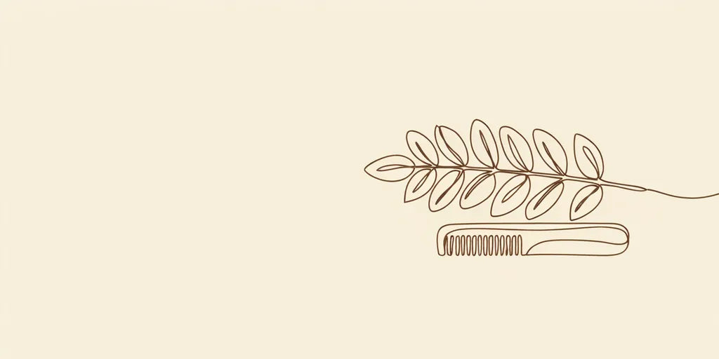 Line art - bhringraj sprig beside a comb