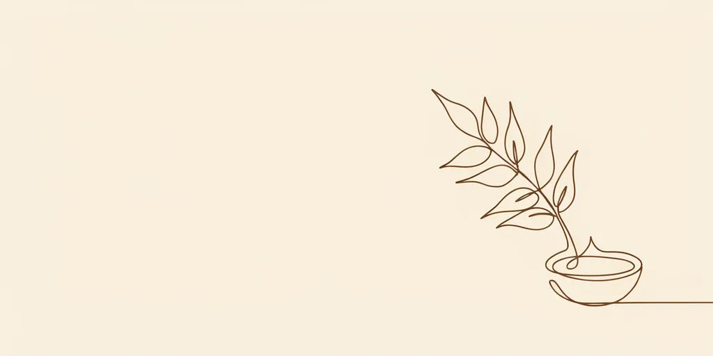 Line art - neem sprig beside a bowl of paste
