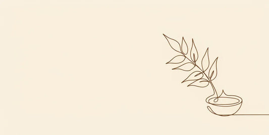 Line art - neem sprig beside a bowl of paste