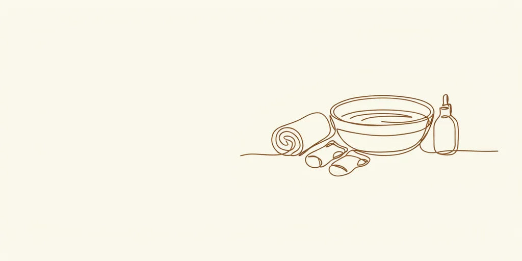 Line art - basin, rolled towel and foot oil