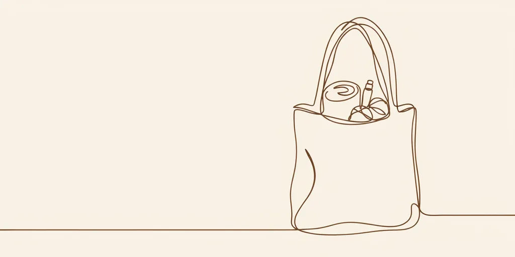 Line art - packed canvas bag with towel and slippers