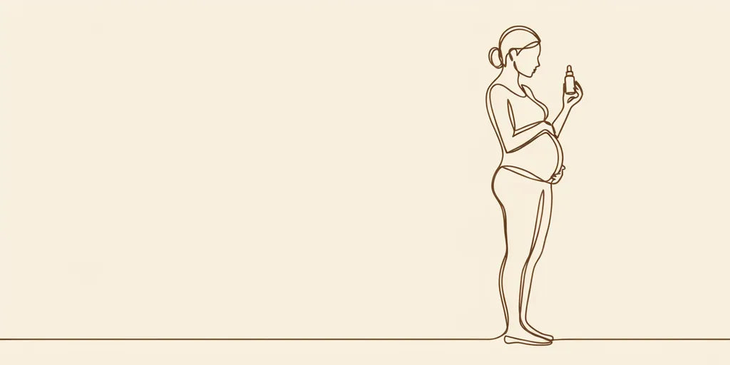 Line art - mom-to-be holding a dropper bottle