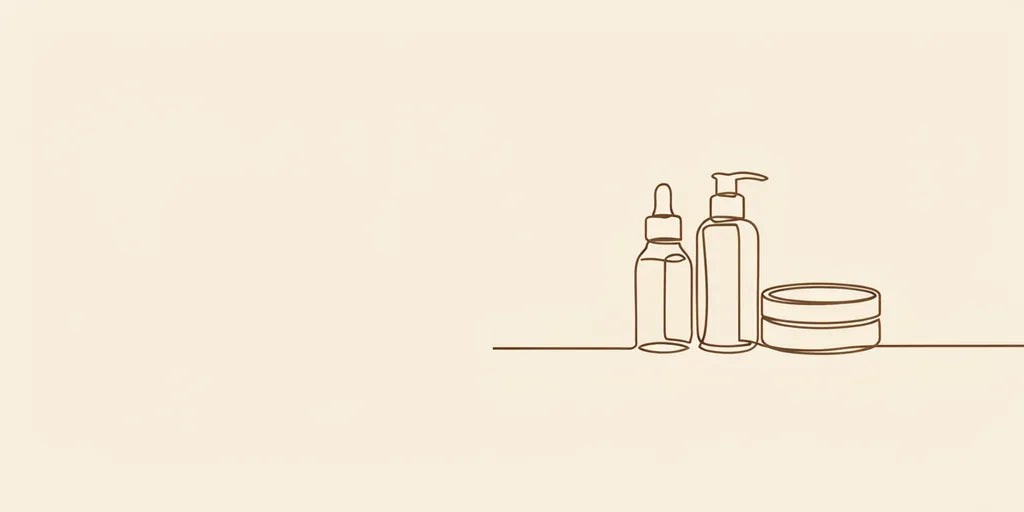 Line art - dropper bottle, pump bottle and tin