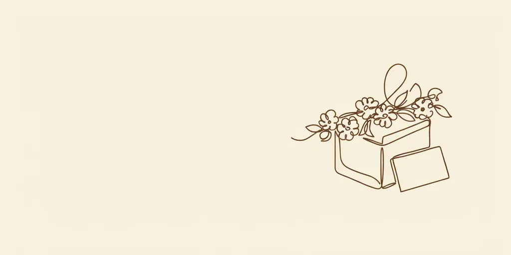 Line art - gift box with marigolds and a card