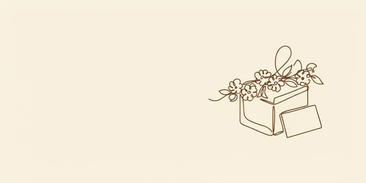 Line art - gift box with marigolds and a card