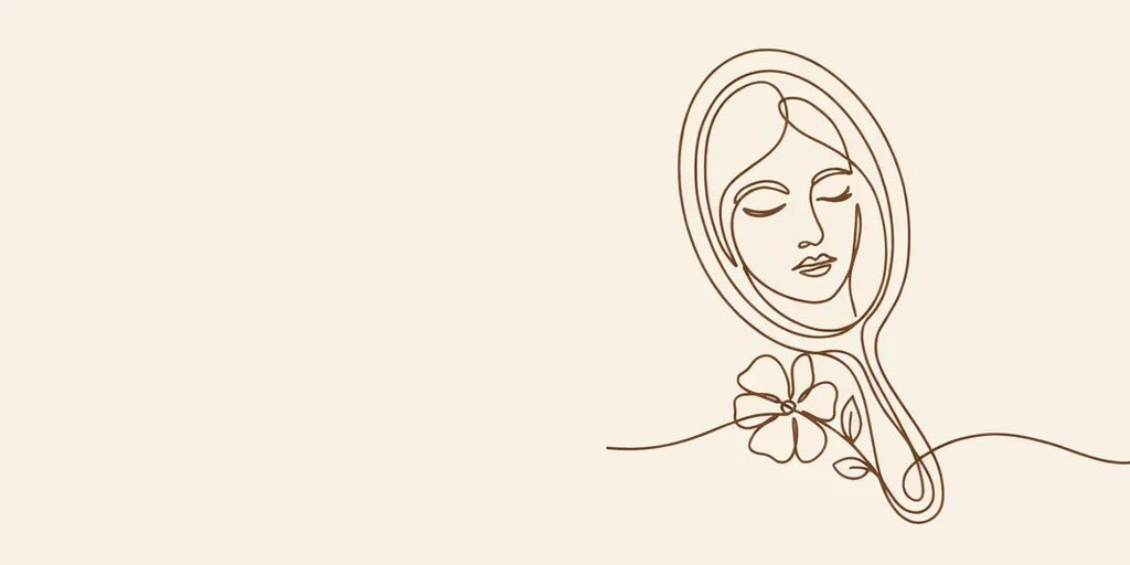 Line art - hand mirror and a single flower