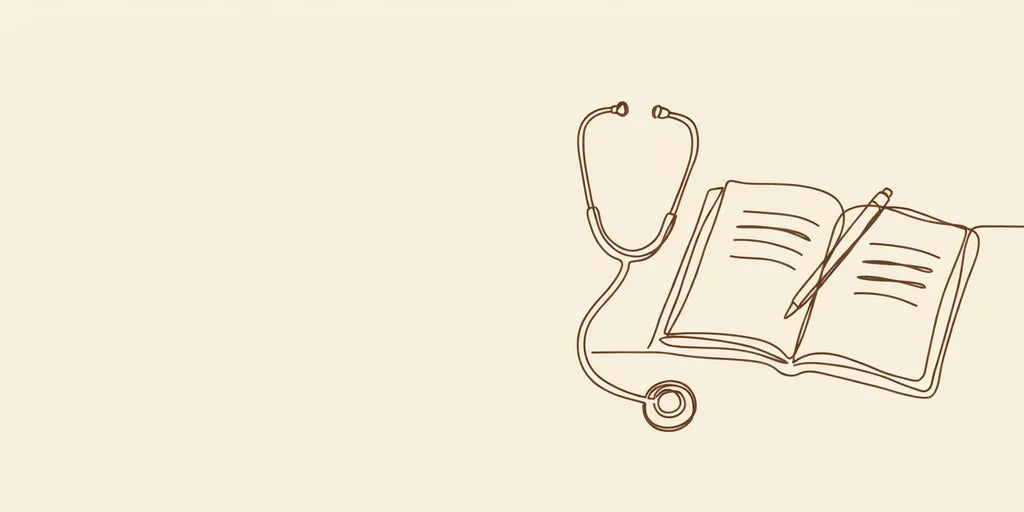 Line art - stethoscope beside an open notebook