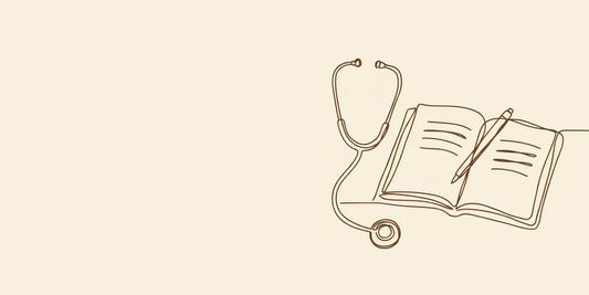 Line art - stethoscope beside an open notebook