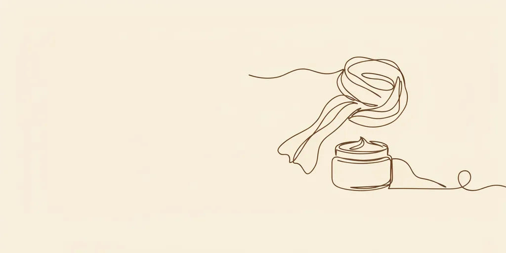 Line art - soft scarf draped beside a cream jar