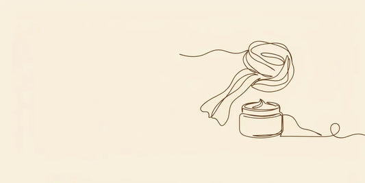 Line art - soft scarf draped beside a cream jar