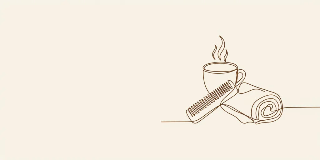 Line art - steaming cup, towel and comb