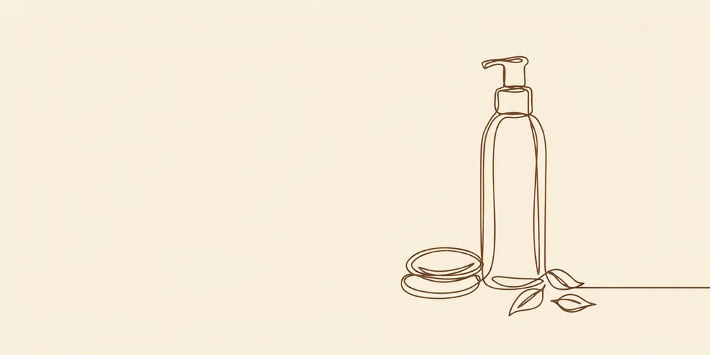 Line art - face wash, tea leaves and cotton pads