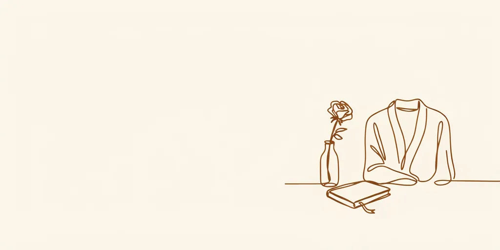 Line art - folded robe, rose and journal