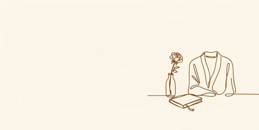 Line art - folded robe, rose and journal