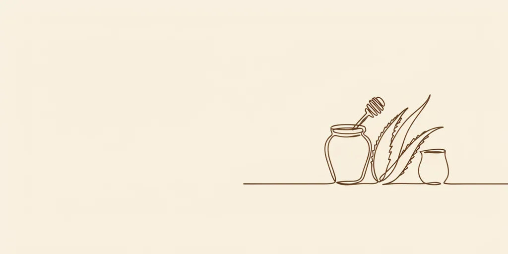Line art - honey jar, aloe leaf and clay pot