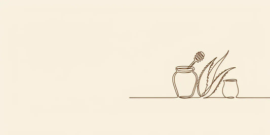 Line art - honey jar, aloe leaf and clay pot