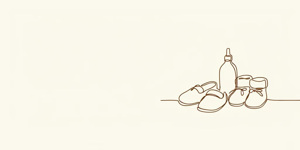 Line art - baby booties beside toddler slippers