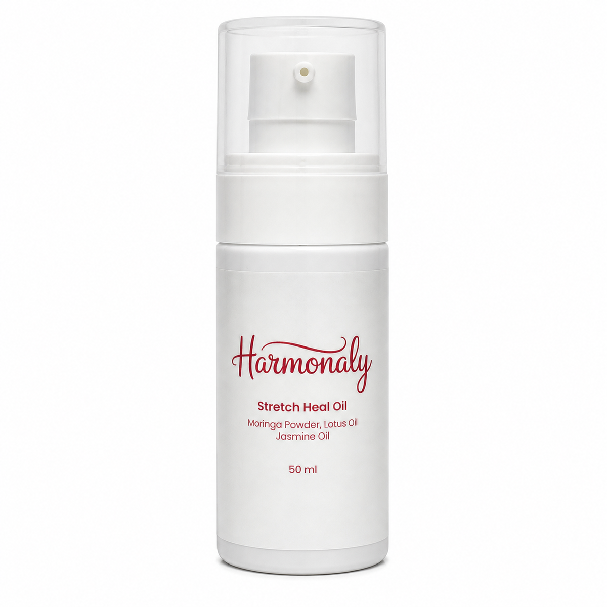 Harmonaly Stretch Heal Oil 50 ml bottle — concentrated night oil with moringa, lotus and jasmine
