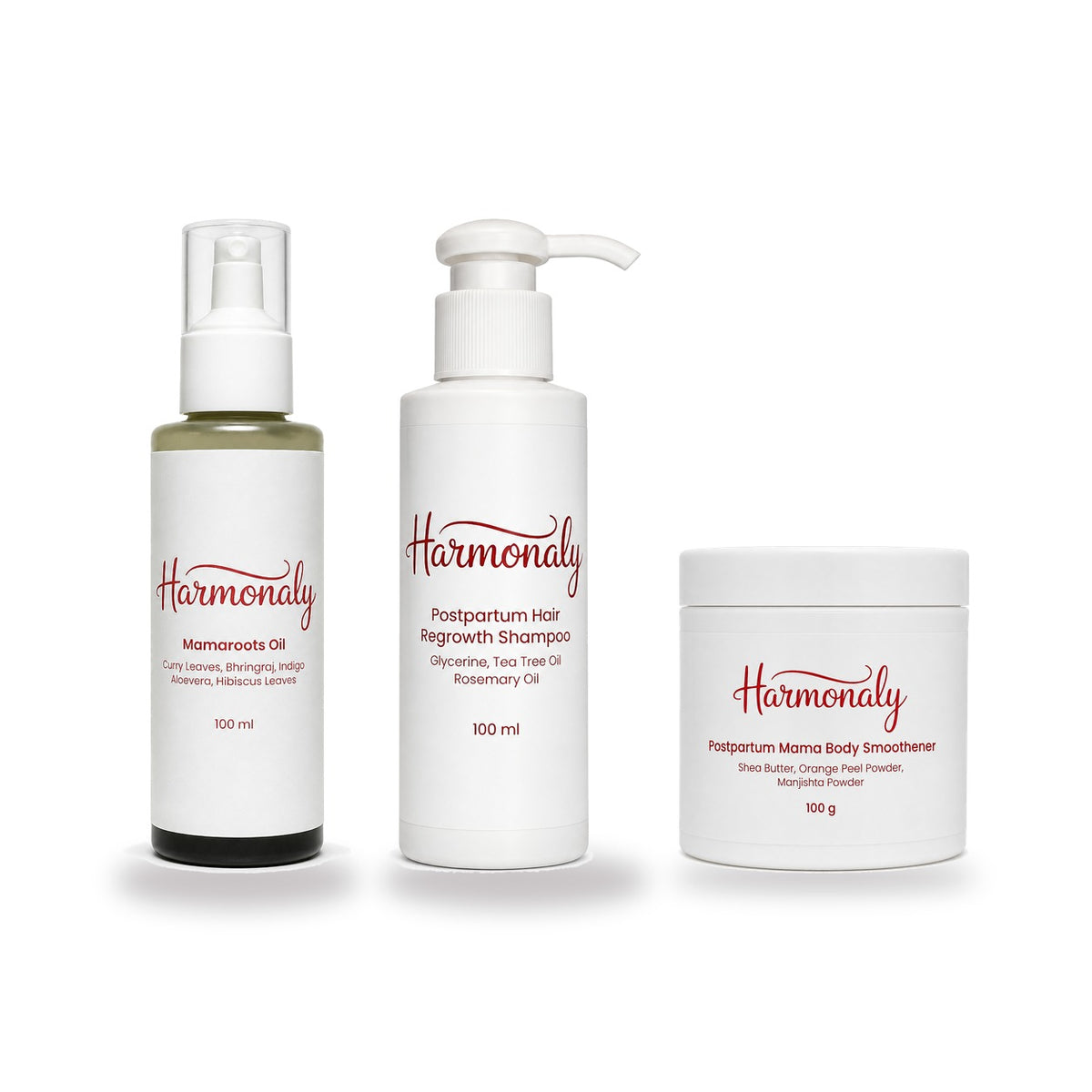 Postpartum Set — Mamaroots Oil, Postpartum Hair Regrowth Shampoo, Postpartum Mama Body Smoothener